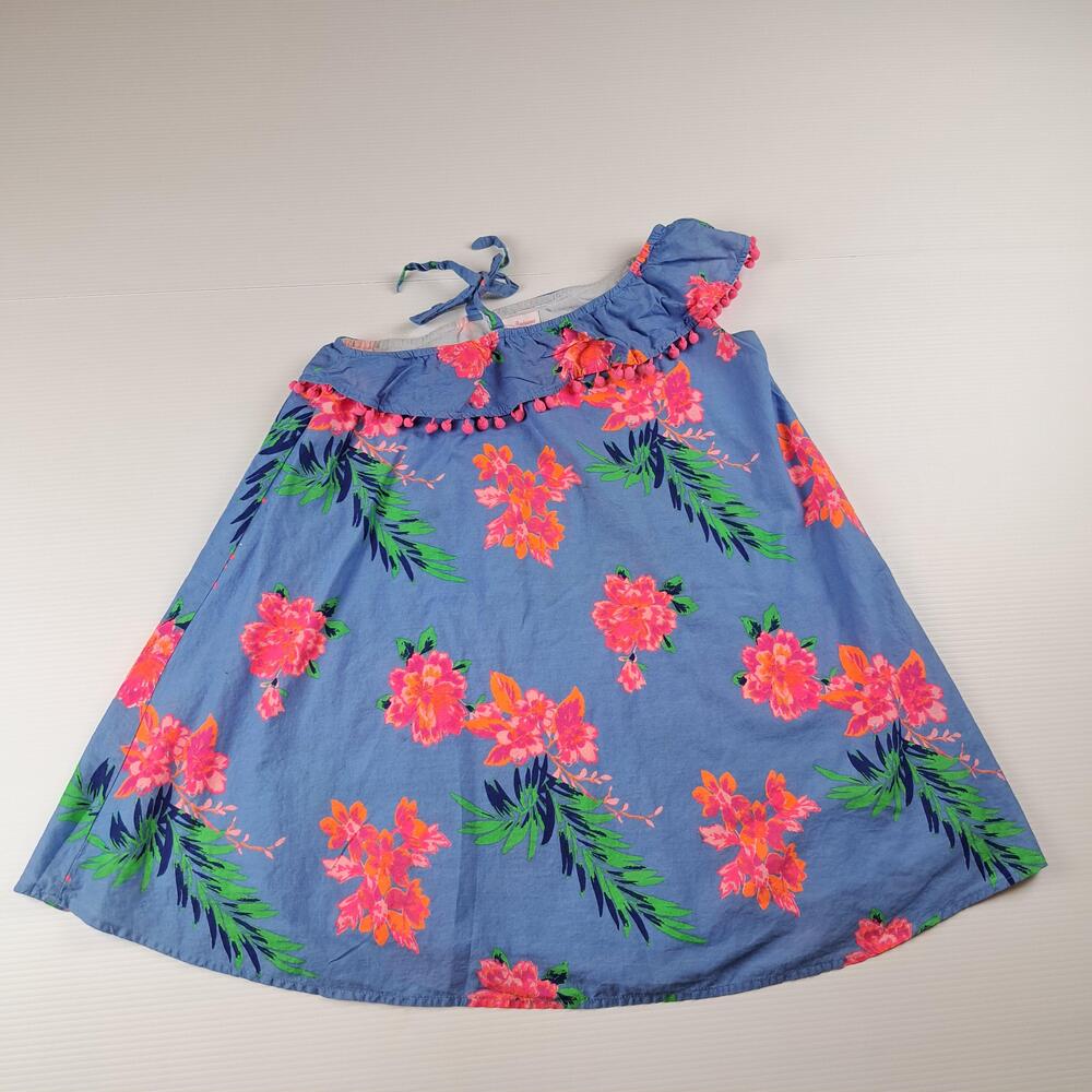 Tommy Bahama Dress Girls 8 Blue Floral One Shoulder Ruffle Cotton Summer Casual